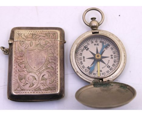 EPNS Vesta Case and Wittnauer Military Compass with "U.S." on the back.  The EPNS Vesta Case measures approx. 4.5cm width x 6