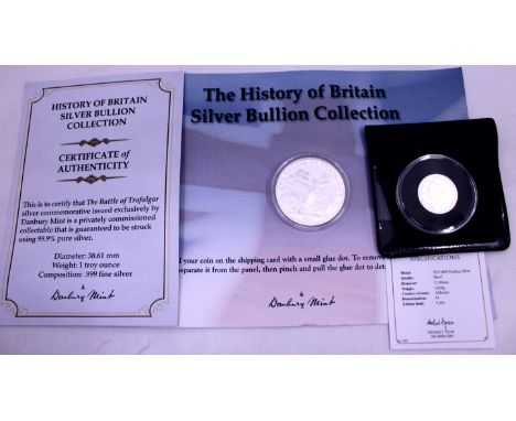 Collection of Two Silver Coins.  To include Danbury Mint The History of Britain Silver Bullion Collection "The Battle of Traf