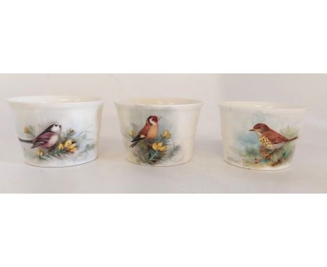 3 Royal Worcester Ornithological themed barrels, all signed W Powell, various date codes A long Tailed Tit,  A Goldfinch date