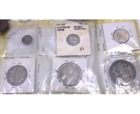 Selection of Silver Coins, other coins and Banknotes. The Silver Coins are to  include a 1891 Sterling Silver Crown Coin, a 1