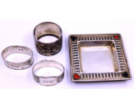 Selection of Norwegian Silver items.  To include a Rare David Anderson Sterling Silver square shaped tray/dish with the suit 