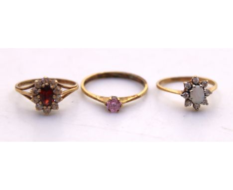 Selection of Three 9ct Gold Dress Rings.  To include a 9ct Gold Opal and Cubic Zirconia ring- ring size K 1/2, a 9ct Gold Gar