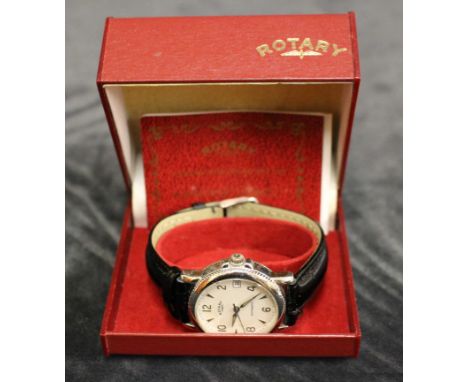 Rotary Automatic Watch with black leather strap. Comes with Original box and International Guarantee.  The watch face is circ