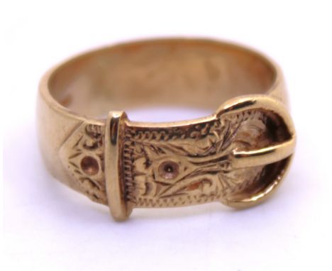 9ct Yellow Gold Buckle Ring.  Ring Size M 1/2 centre.  Total weight is approx. 4.8 grams. 