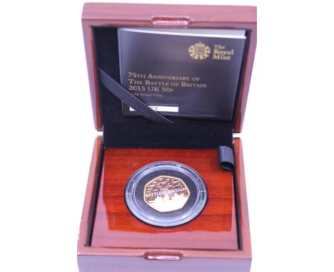 The Royal Mint 75th Anniversary of the Battle of Britain 2015 UK 50p Gold Proof Coin. Boxed with Certificate of Authenticity.