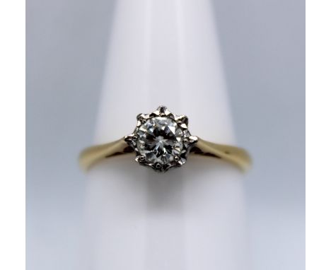 18ct Yellow Gold approx. 0.40ct Solitaire Round Brilliant Cut Diamond Ring.  The assessed Diamond Colour is approx. J/K and t