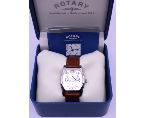 Gents Rotary Elite 17 Jewels Watch with Original Brown Leather Crocodile Skin Effect Strap. Comes boxed with International Gu