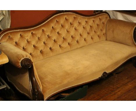 Victorian pink sofa, scrolled arms with carved detail cariole legs and claw feet 210 cms wide.