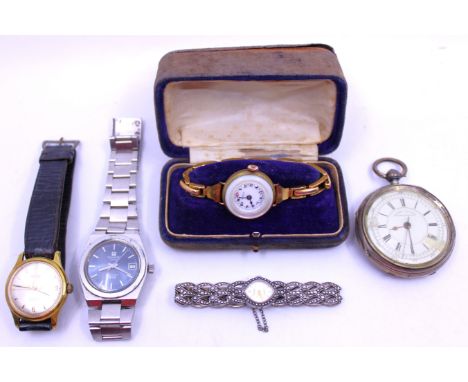 Four Watches and Silver Pocket Watch.  The watches are to include a Tissot Swiss Automatic PR-56 Stainless Steel Watch, a Lad