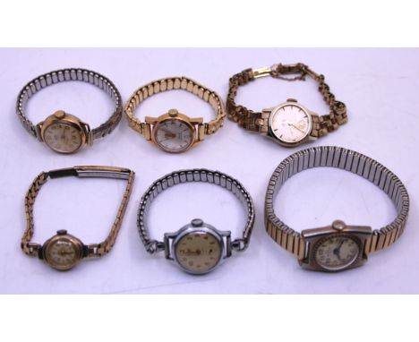 Selection of Six Ladies Vintage Watches.  To include a Rotary 17 Jewels Automatic watch with stretchable watch band, a Smiths