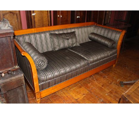 Cherrywood antique style 3 seater wooden framed sofa very good but used condition to include 2 x bolster &amp; 2 x envelope c