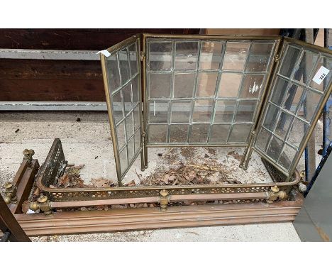 2 brass fire fenders &amp; glass fireguard