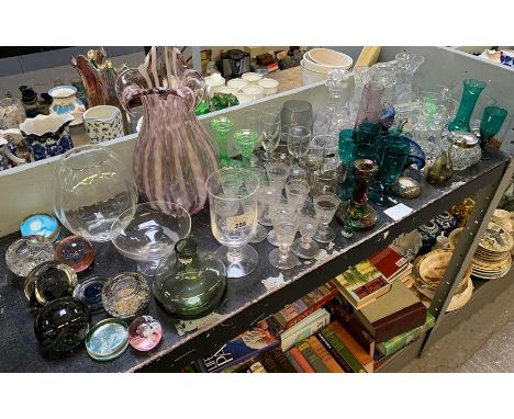 Half shelf of glassware to include small collection of paperweights