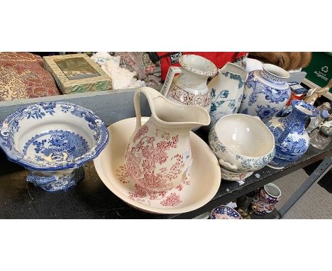 Copeland Spode 2 handled vase, Masons tureen, together with various other ceramics, heavy cut glass inkwell with enamel top &