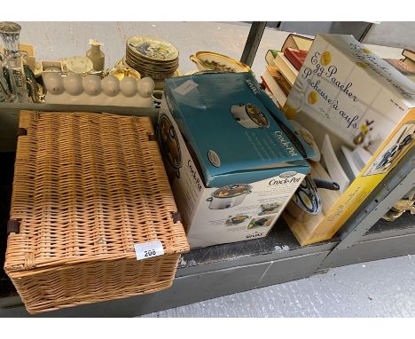 Wicker picnic hamper, slow cooker &amp; egg poacher