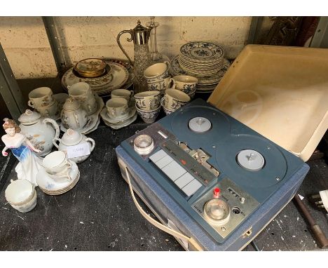 Old Ferguson tape recorder ##pat tested##, collection of china items &amp; part blue &amp; white tea service