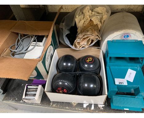 Boxed slide projector, child's wooden car/lorry &amp; set of bowls