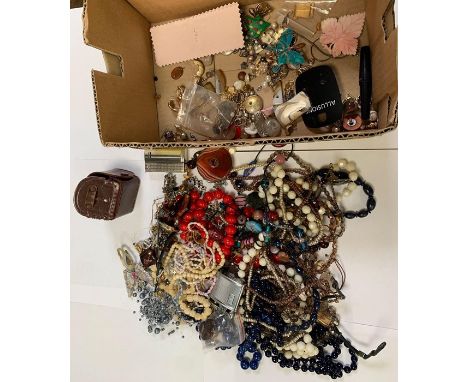 Box of costume jewellery, lighter, ladies watch etc