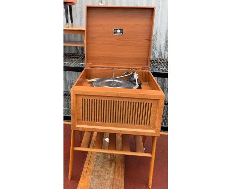 Mid century coffee table, small dressing table stool &amp; a record player on a wooden stand