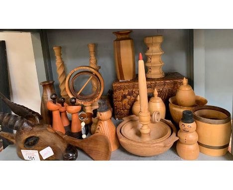 Shelf of carved wooden ornaments