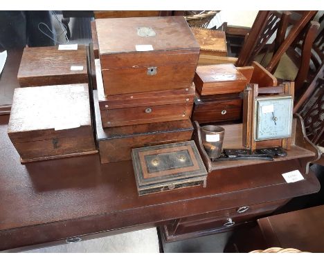 Collection of trinket boxes, metal money box, wall barometer etc