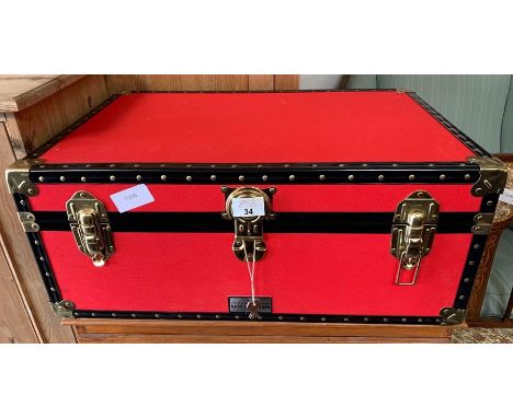 Red canvas &amp; leatherette modern storage trunk ## key ##