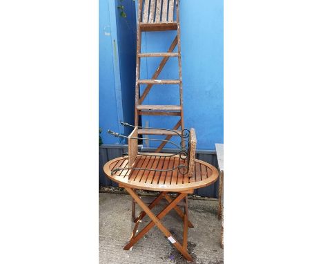 Wooden ladder, wooden garden table &amp; wicker table