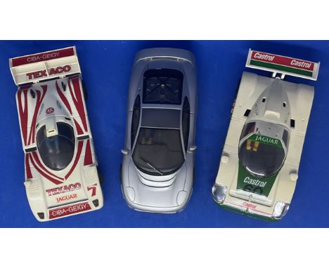 3 x Jaguar Racers 1:32 Scalextric type slot racing cars unboxed with some ageing fair, good condition. We combine postage on 
