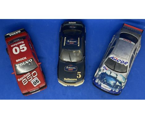3 x Various Cars in Racing Livery 1:32 Scalextric type slot racing cars unboxed with some ageing fair, good condition. We com
