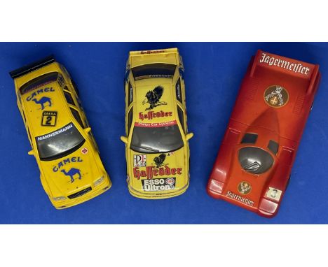 3 x Various Cars in Racing Livery 1:32 Scalextric type slot racing cars unboxed with some ageing fair, good condition. We com