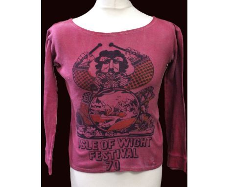 ISLE OF WIGHT FESTIVAL ORIGINAL T-SHIRT from 1970. Original Deep Pink t-shirt from the festival in good condition. With the p
