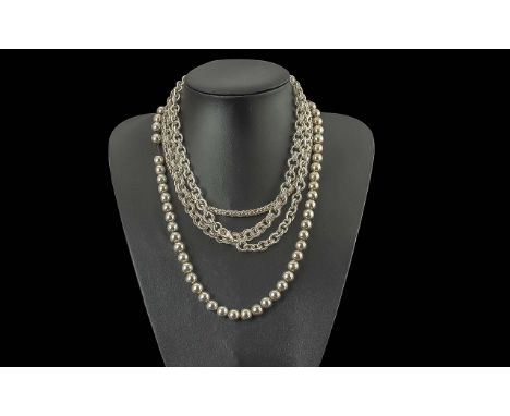 Collection of Fine Quality Sterling Silver Vintage Necklaces, 4 in total, all marked silver and in various lengths; total sil