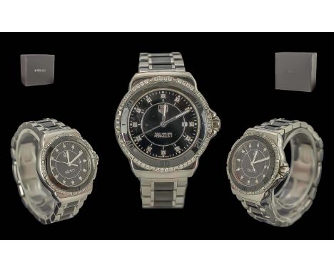 Tag Heuer Ladies Formula One Sparkling Diamond Set Stainless Steel and Black Ceramic Quartz Wrist Watch, model no. WAH1312, s