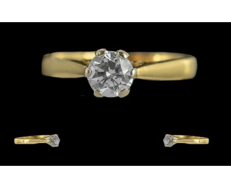 Ladies Pleasing Quality 18ct Gold Single Stone Diamond Set Ring - Full Hallmark To Interior Of Shank. The Round Brilliant Cut