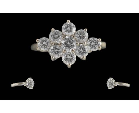 Ladies Excellent Quality 18ct White Gold Diamond Set Dress Ring, Full Hallmark to Interior of Shank. The Well Matched Diamond