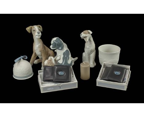 Small Collection of Lladro &amp; Nao, comprising one Lladro and two Nao dog figures, a Lladro tea light holder, Lladro bell, 