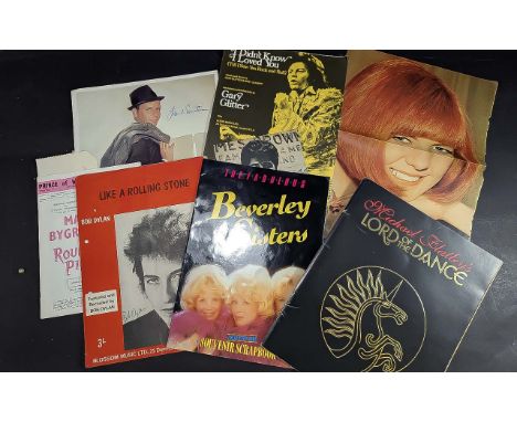 Pop Music Autographs on Photos, Sheet Music etc. Very Collectable Autographs Including Bob Dylan, James Brown, Gary Glitter, 