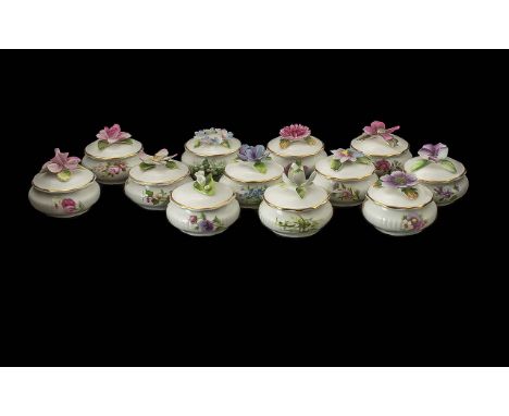 Royal Albert Lidded Trinket Pots. A Collection of 12 Royal Albert Trinket Pots, Forget-me-not, Violets, Poppy, Daisy, Lily of