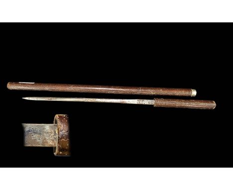 Sword Stick / Swagger Stick. Leather Bound Sword Stick / Swagger Stick, Blade Made In Sheffield, 185 Piccadilly London, Overa