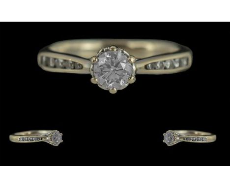 Ladies 18ct Gold Diamond Set Dress Ring, Full Hallmark to Interior of Shank, The Central Brilliant Cut Diamonds of Excellent 