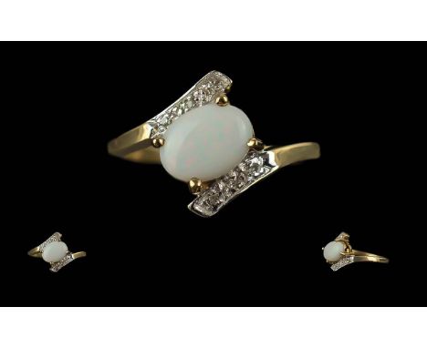 Ladies 9ct Gold &amp; Opal Set Dress Ring, Hallmarked for 9ct. Ring Size N. Weight Approx 2.1 grams.