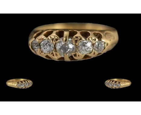 Antique Period Ladies 18ct Gold 5 Stone Diamond Set Ring, Raised Setting. Hallmark to Interior of Shank, The Old Cut Diamonds