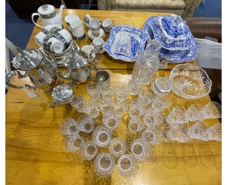Three Boxes of Miscellaneous Glass &amp; Pottery, includes a collection of crystal, including a decanter, rose bowl, cruet se