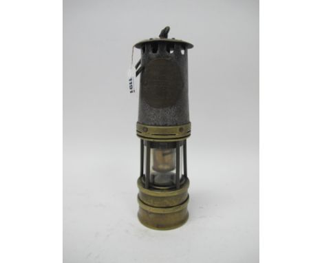 Miners Lamp, Hilwood &amp; Ackroyd of Morley, No 154, 27cm high, the lower body in brass.