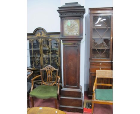 An XVIII Century Oak Eight-Day Longcase Clock, (Banjamin Reeves Lamberhurst), with stepped top, square door and column suppor