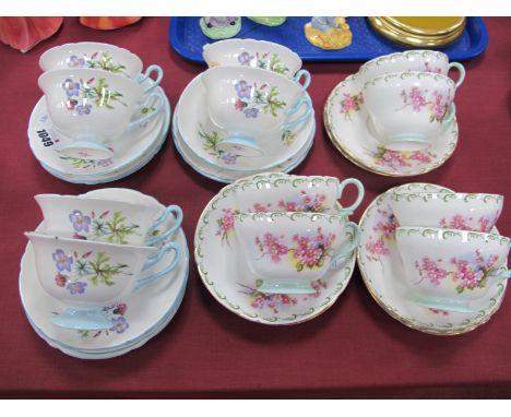 A Shelley Porcelain Part Tea Service, decorated in the 'Wild Flowers' pattern, comprising; six teacups, five saucers and six 
