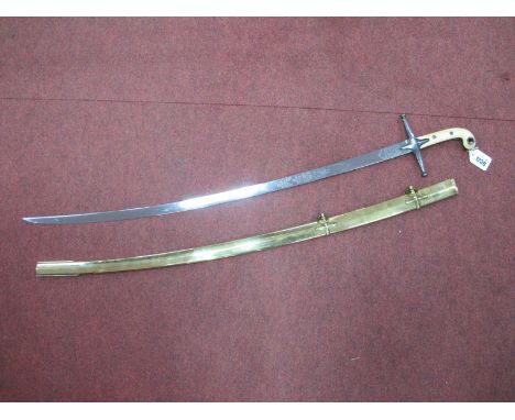 A British Army General Officers Mameluke Sabre, with ivory grip, simple crossguard, curved etched blade with brass scabbard, 