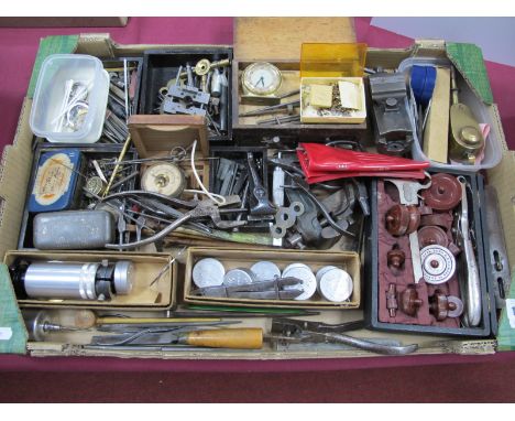 A Box Containing a Variety of Vintage Watch/Clock Makers Tools and Parts.