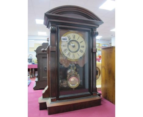 A Late XIX Century Mantle Clock with Domed Walnut Case, eight day movement, mirrored pendulum 52.5cm high. 