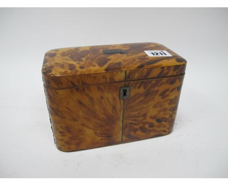 An Early XIX Century Tortoiseshell Tea Caddy, of rounded rectangular form with inset cartouche to the lid, the interior with 